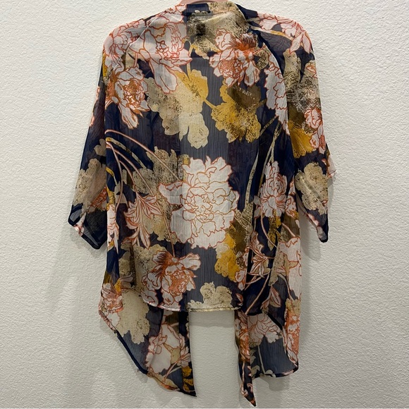Floral Style & Co Kimono, Navy, Orange, Gold size L - Picture 5 of 7